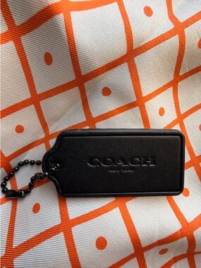 Coach Black Embossed Leather hang Tag with gunmetal Ball Chain 2.37”